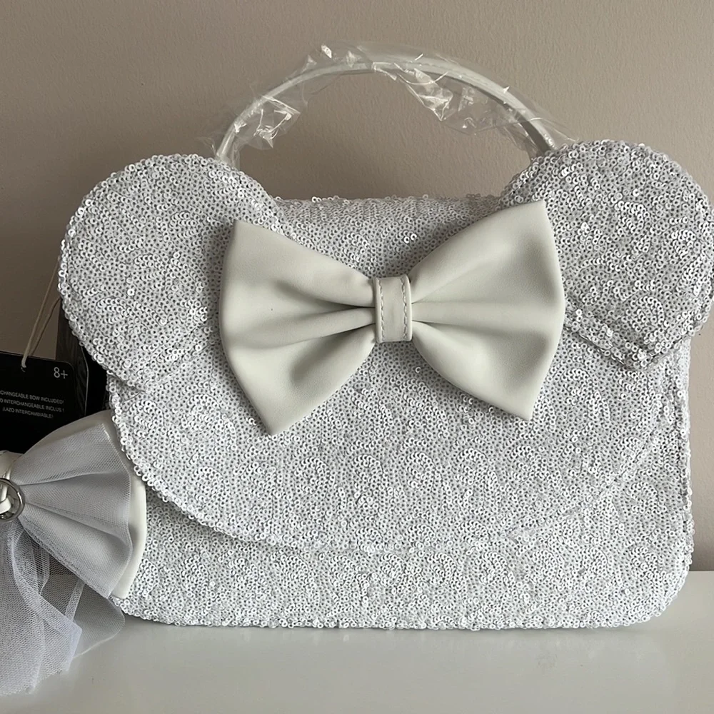 NEW SET Loungefly Minnie Mouse Sequin Wedding Crossbody Bag and wallet - Picture 15 of 16